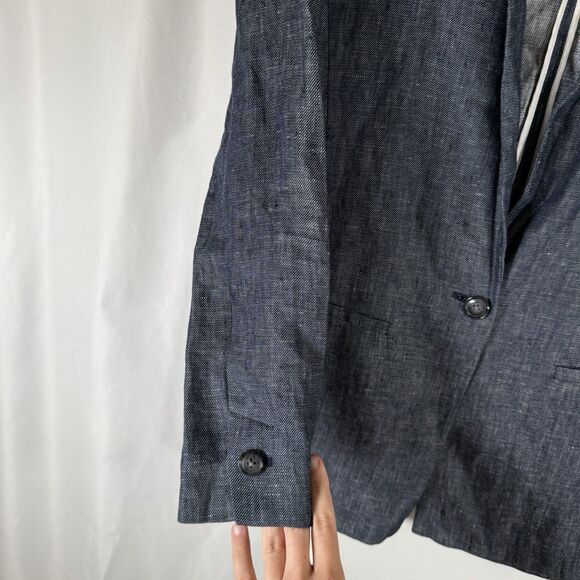 Banana Republic 100% Linen Blazer Women's 2 Blue Single Button Lightweight - Picture 4 of 9